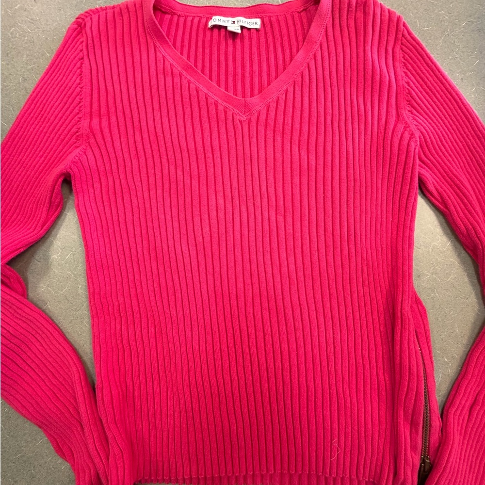 Tommy Hilfiger Bright Pink V-Neck Sweater